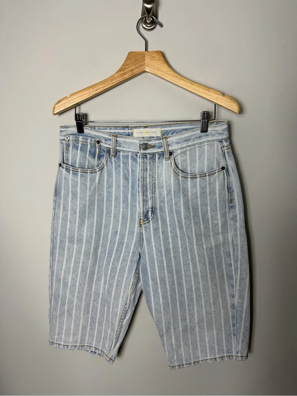 Happy X Nature High Rise Denim Striped Bermuda Shorts Jeans Size 30 *1131